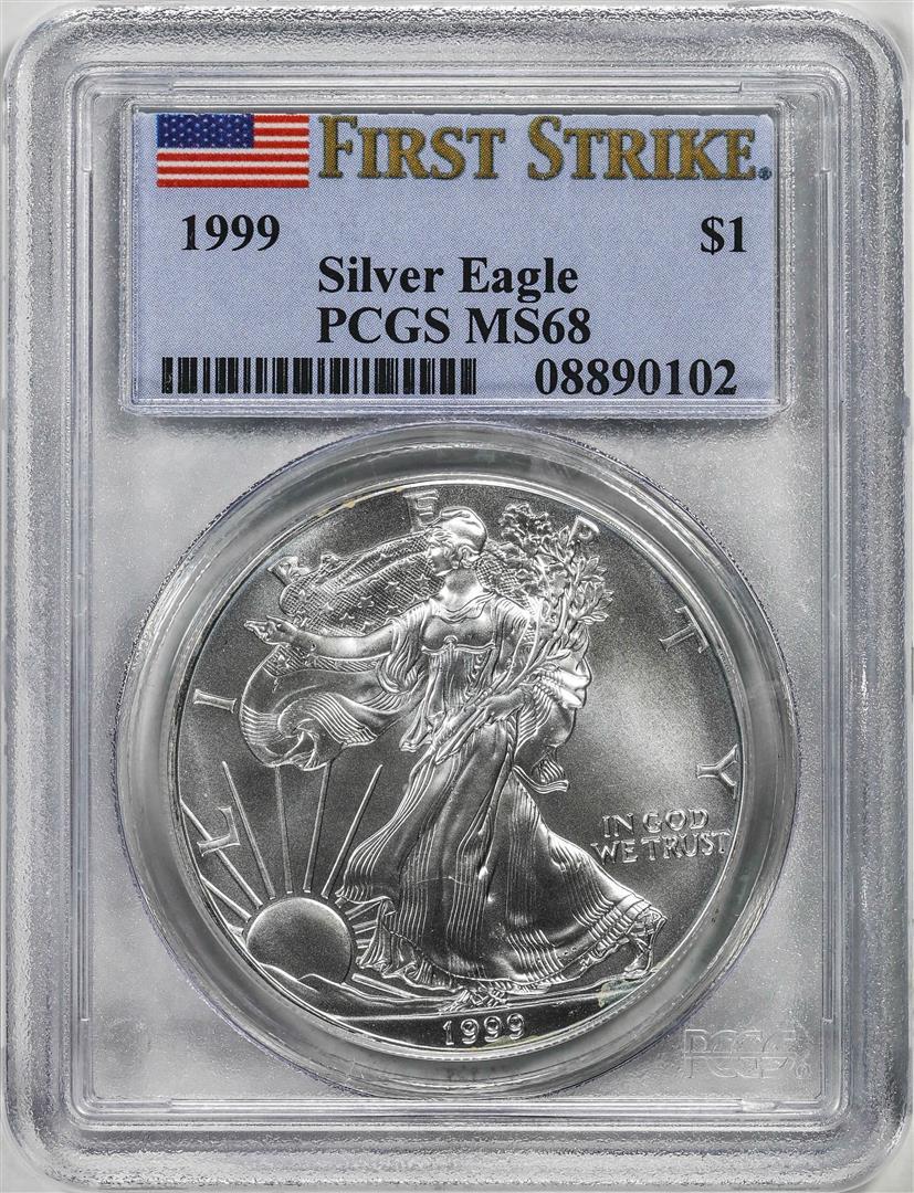 1999 $1 American Silver Eagle Coin PCGS MS68 First Strikes