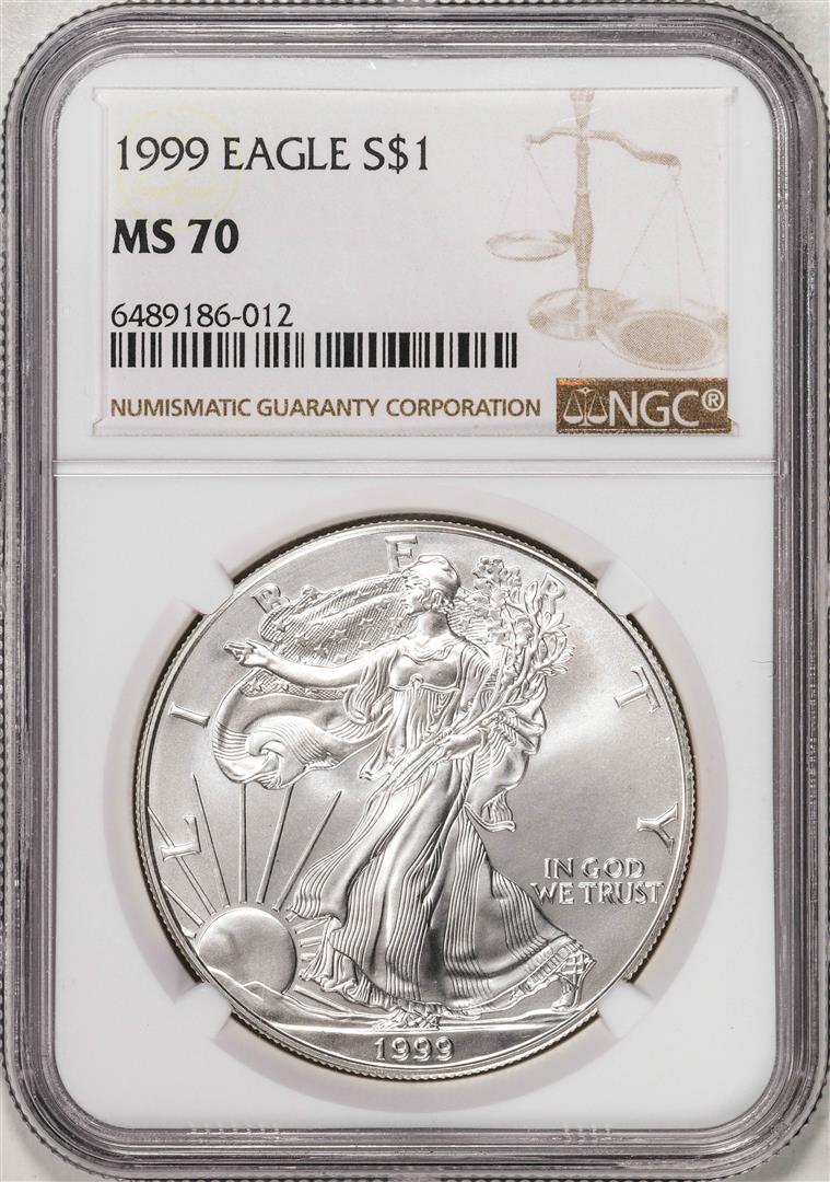1999 $1 American Silver Eagle Coin NGC MS70