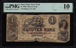 1860s $1 Hanover Bank New York, NY Obsolete Note NY1650G2c PMG Very Good 10