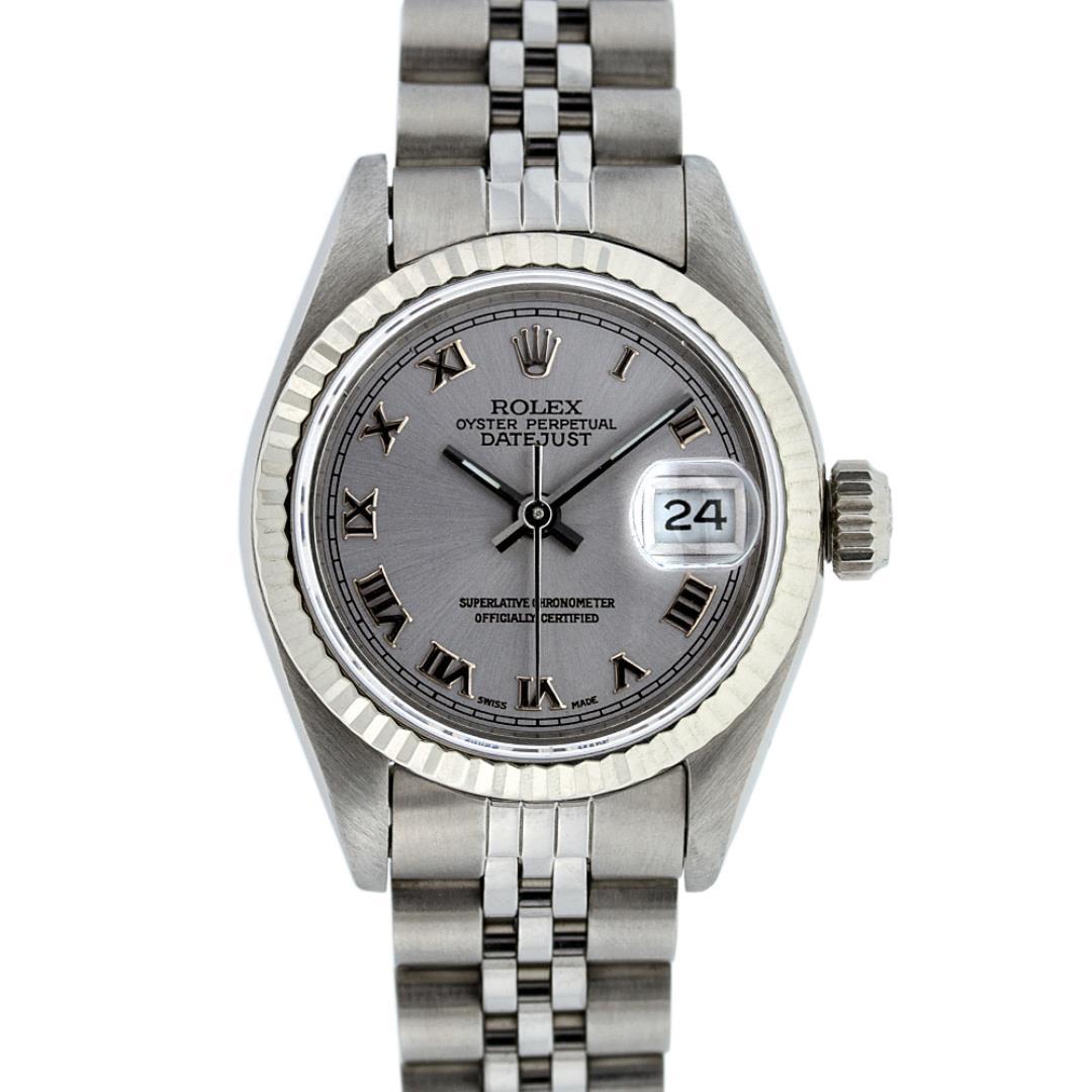 Rolex Ladies Stainless Steel Slate Grey Roman Datejust Wristwatch