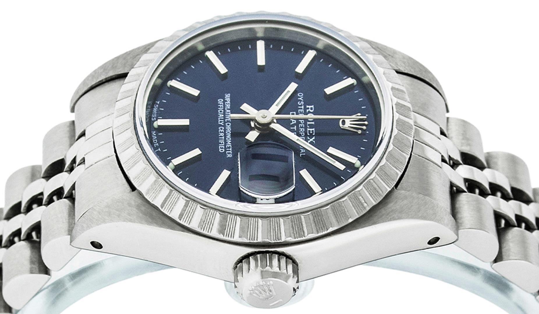 Rolex Ladies Stainless Steel Blue Index Date Wristwatch