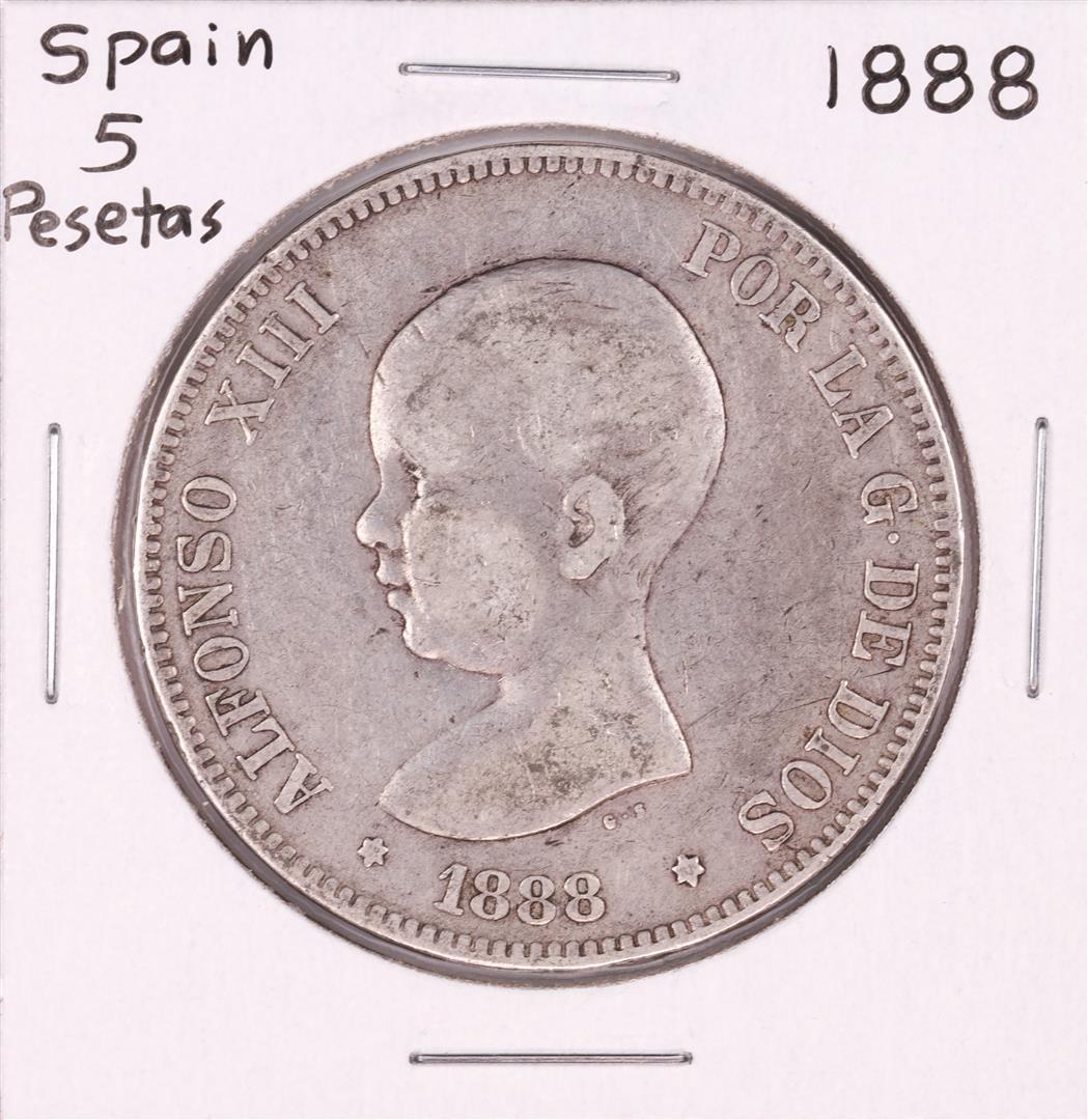 1888 Spain 5 Pesetas Silver Coin