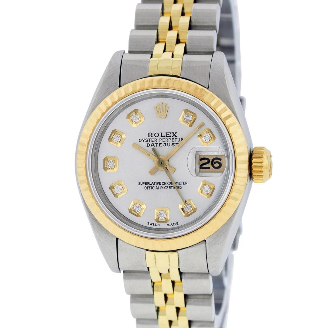Rolex Ladies Two Tone Diamond Quickset Datejust Wristwatch