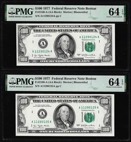 (2) Consecutive $100 Federal Reserve Notes Fr.2168-A PMG Choice Uncirculated 64EPQ