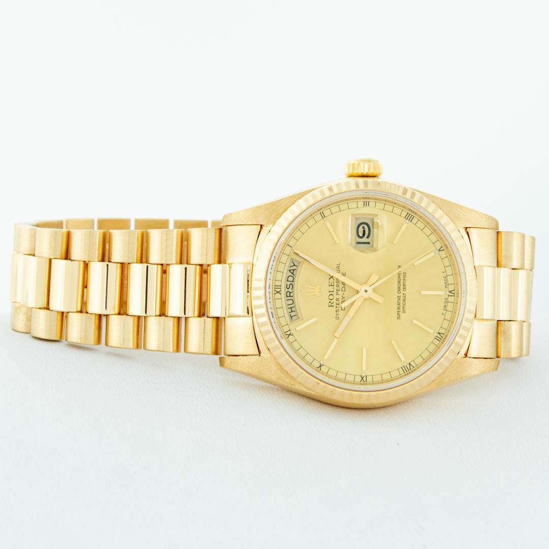 Rolex Men's 18K Yellow Gold Champagne Index Day Date President Wristwatch