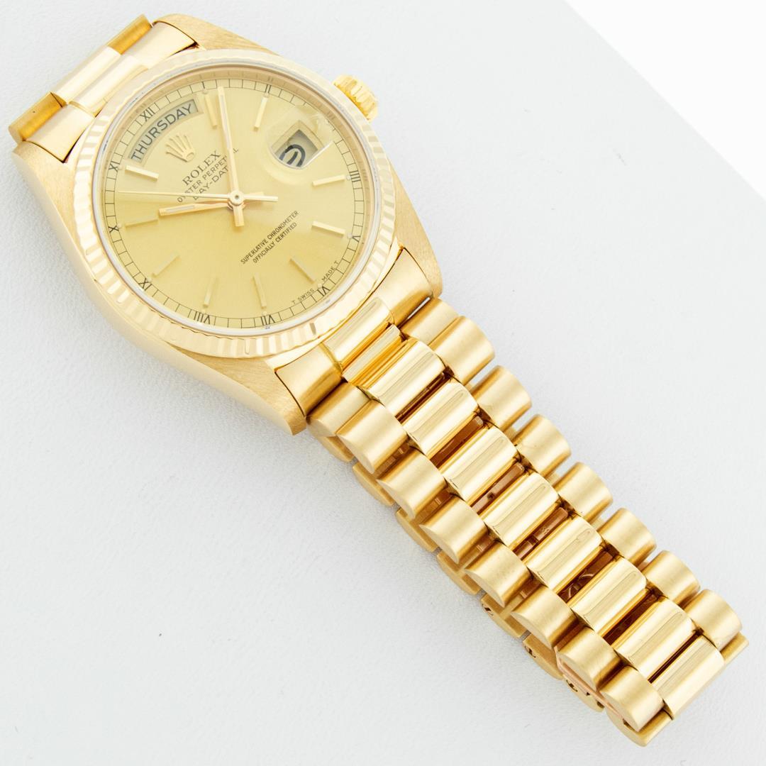 Rolex Men's 18K Yellow Gold Champagne Index Day Date President Wristwatch