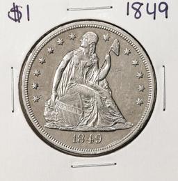 1849 $1 Seated Liberty Silver Dollar Coin