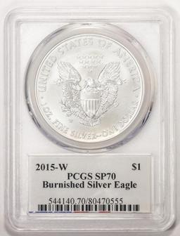 2015-W $1 Burnished American Silver Eagle Coin PCGS SP70 Edmund C. Moy Signature