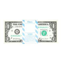 Pack of (100) Consecutive 2017A $1 Federal Reserve STAR Notes New York