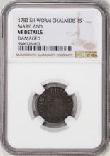 1783 SH Worm Chalmers Shilling Maryland Colonial Coin NGC VF Details
