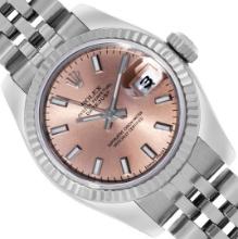 Rolex Ladies Stainless Steel Salmon Index Datejust Wristwatch With Rolex Box