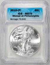 2015-(P) $1 American Silver Dollar Coin ICG MS70 Philadelphia