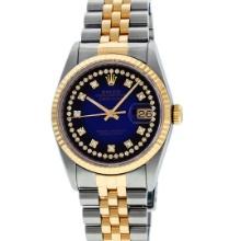 Rolex Mens Two Tone Blue Vignette Diamond Datejust Wristwatch