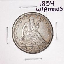 1854 w/Arrows Seated Liberty Half Dollar Coin