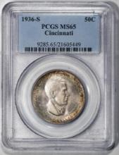 1936-S Cincinnati Commemorative Half Dollar Coin PCGS MS65 Nice Toning