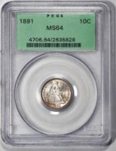 1891 Seated Liberty Dime Coin PCGS MS64 Old Green Holder
