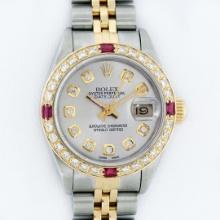 Rolex Ladies Two Tone Ruby and Diamond Datejust Wristwatch