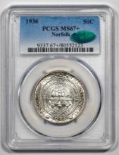 1936 Norfolk Bicentennial Commemorative Half Dollar Coin PCGS MS67+ CAC