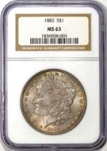 1882 $1 Morgan Silver Dollar Coin NGC MS63 Nice Toning