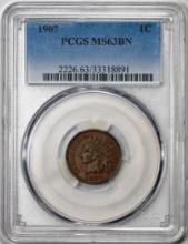 1907 Indian Cent Coin PCGS MS63BN