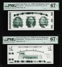 Set of Giori Test Note Washington & Lincoln Memorial PMG Superb Gem Unc 67EPQ