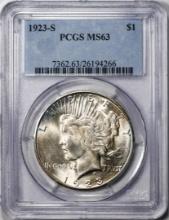 1923-S $1 Peace Silver Dollar Coin PCGS MS63