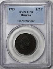 1723 1/2 Penny Hibernia Colonial Copper Coin PCGS AU58