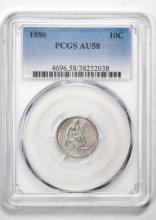 1886 Liberty Seated Dime Coin PCGS AU58