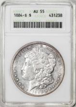 1884-S $1 Morgan Silver Dollar Coin ANACS AU55 Old Soap Box Holder