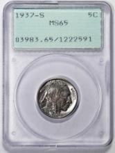 1937-S Buffalo Nickel Coin PCGS MS65 Old Green Rattler