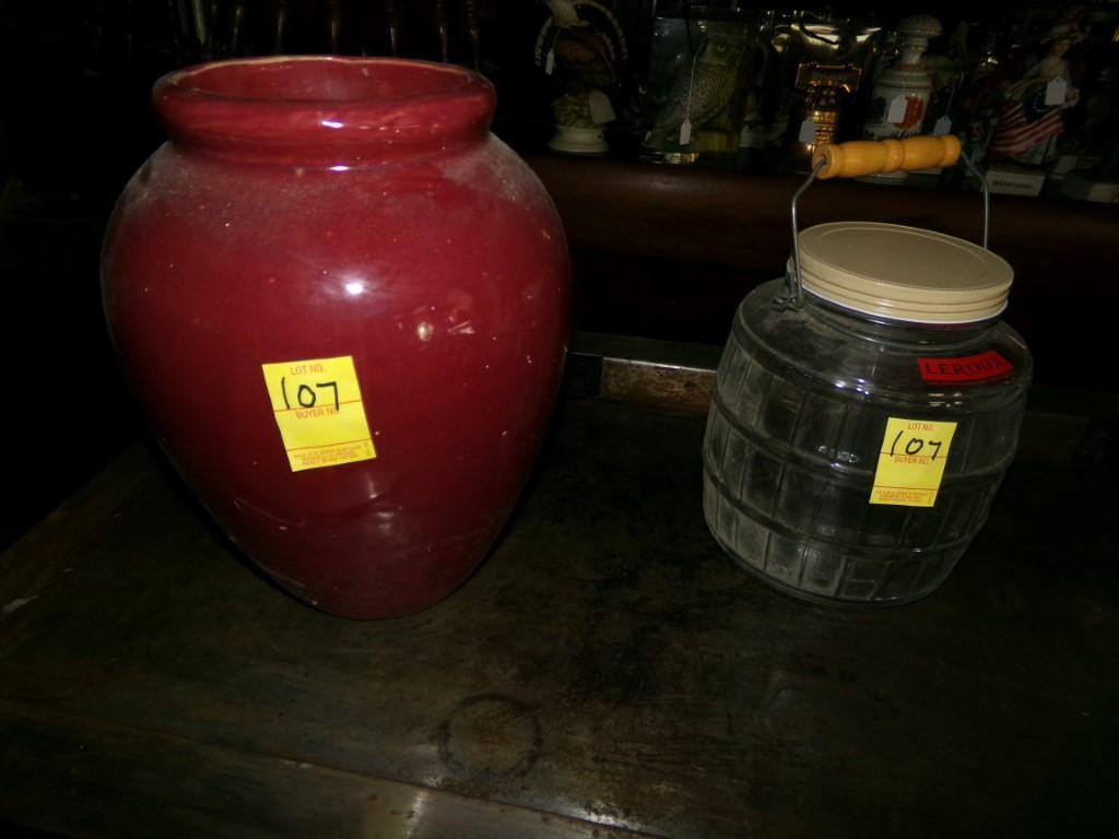 Red Vase and a Leroux Pickle Jar