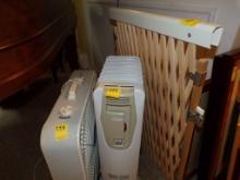 Radiator Heater, Box Fan, and Baby Gate