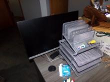 HP Flatscreen Monitor With Letter Organizers On Grey Desk (Back Office)