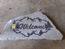Mountain Reflection Blue Stone Welcome Sign, 12''x24''