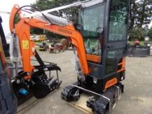 New AGT QH13R Full Cabbed Mini Excavator, 16'' Bucket, Grader Blade, Gas En