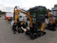 New Yellow  AGT H13R Mini Excavator with Full Enclosed Cab, 16'' Bucket, Gr
