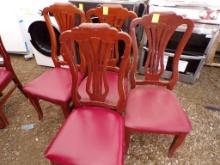 (4) Cherry High Back Dining Chairs with Red Upholstered Seats