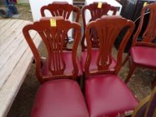 (4) Cherry High Back Dining Chairs with Red Upholstered Seats