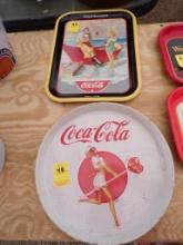 (2) Antique Tin Coke Trays, Round and Rectangle
