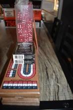 (3) CRIBBAGE BOARDS, RED DICE AND (2) DECKS OF PLAYING CARDS