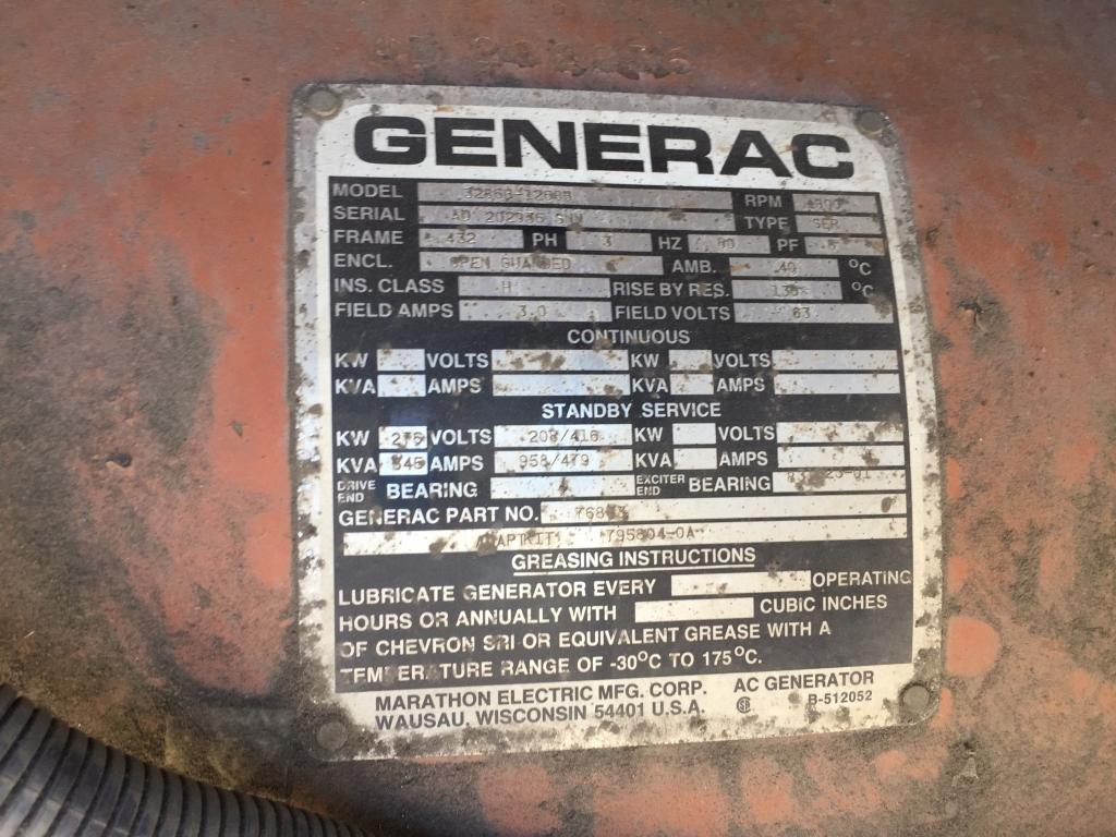 1992 Generac 3286B-1268B 276KW Generator,