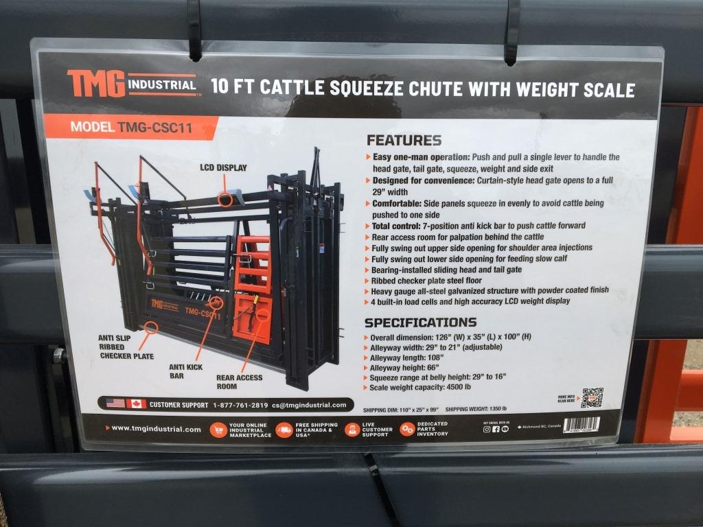 Unused TMG CSC11 10ft Cattle Squeeze Chute