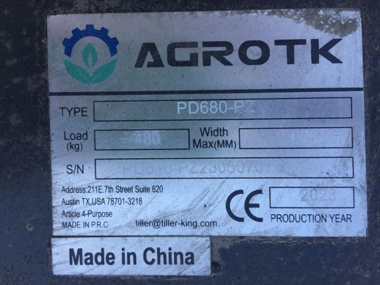 Unused Agrotk PD680-PZ Adapter Plate Attachment,