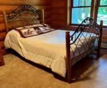 Wood and Wrought Iron Head and Footboard