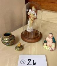 Germany Porcelain Figurine in Glass Display Dome