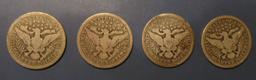 LOT OF FOUR MISC. DATE BARBER QUARTERS G/VG (4 COINS)