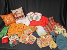 Holiday linens and pillows including SPODE, VINTAGE,