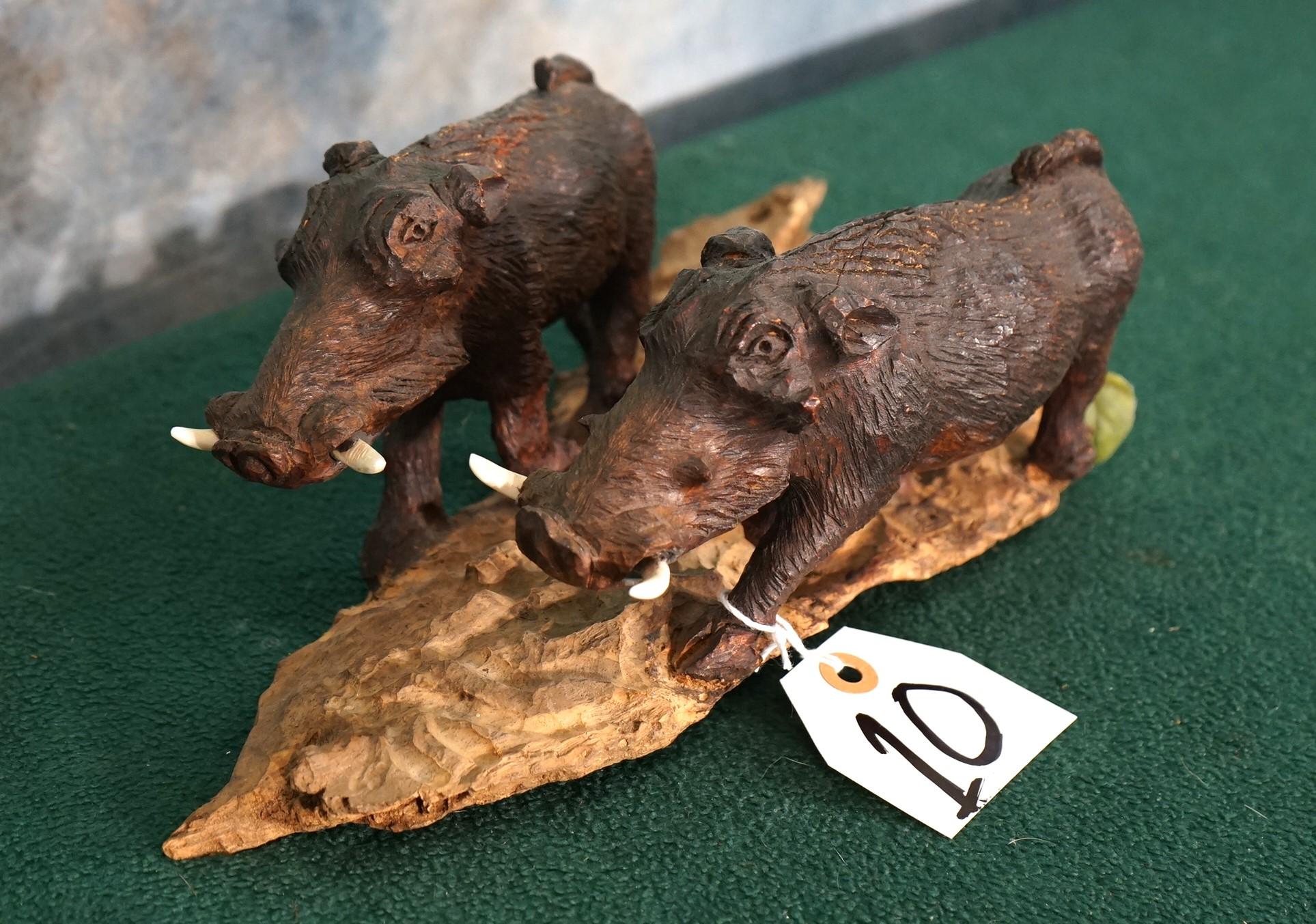 Pair of Wood Carved African Warthogs