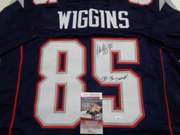 Jermaine Wiggins New England Patriots Autographed & Inscribed Custom Football Jersey JSA W coa