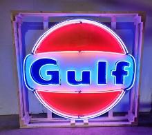Original GULF Porcelain Animated Neon Sign